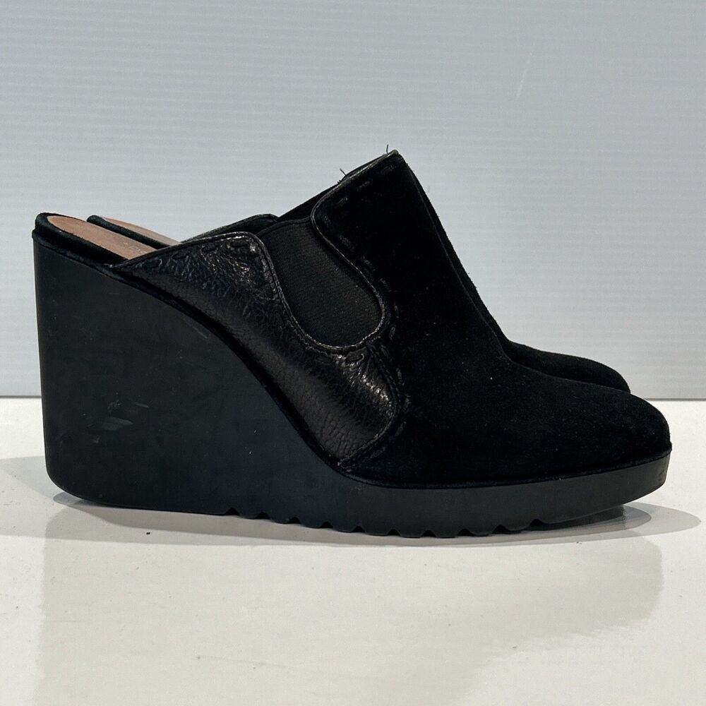 Donald J Pliner Ingrid Black Suede Wedge High Heeled Mule Shoes 9.5